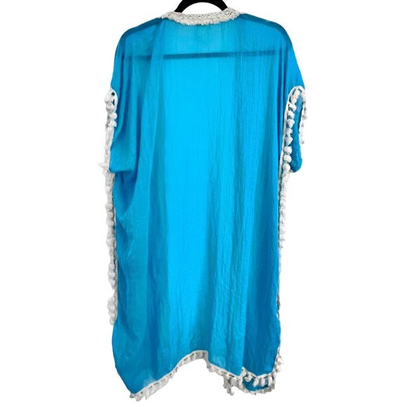 Sand and Spirit Kimono Women's' Medium Long Teal Swim Coverup With Crochet - Picture 11 of 12